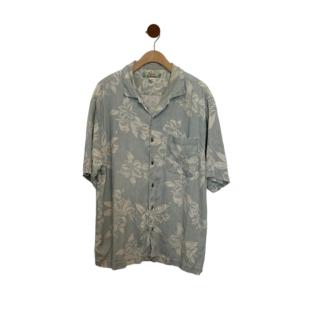 Tommy Bahama Short Sleeve Button-down Casual Shirt Size Large 100% Silk Floral